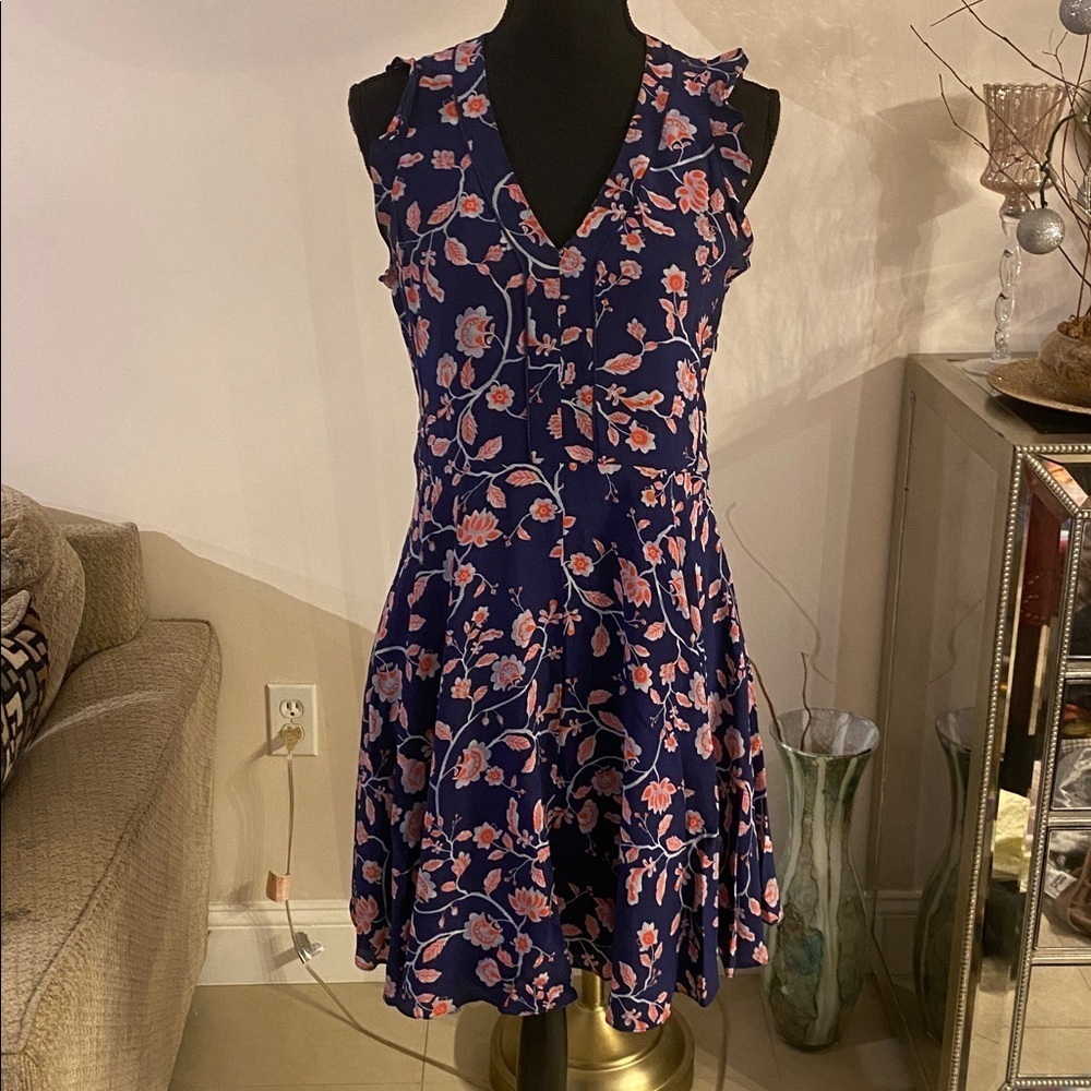 Rebecca Taylor silk Navy Floral Mini Dress size 2 - Picture 6 of 9